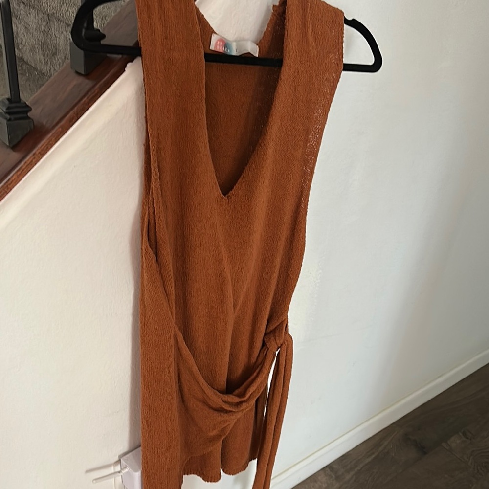 Free People Orange Asymmetrical Tie Front Mini Dress